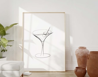 Printable Sketch Martini Wall Print, Digital Download Print, Printable Aesthetic Wall Art, Downloadable Print Minimalistic