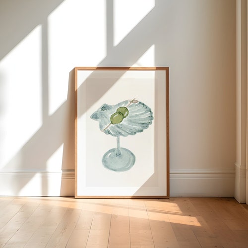 Muschel-Martini-Druck, Barwagen-Kunstdruck, digitaler Download, Cocktail-Kunstdruck, Muschel-Druck, Martini-Kunstdruck