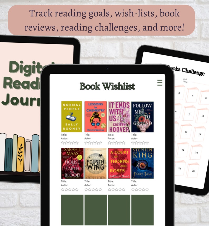 Digital Reading Journal, Reading Tracker, Reading Planner, Reading Journal PDF, Reading Log