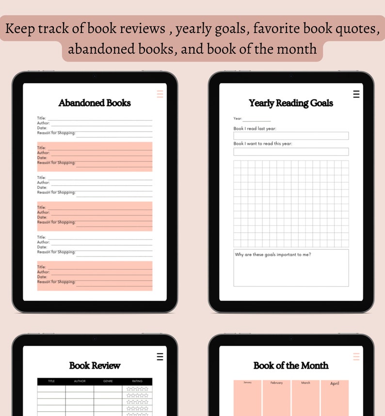 Digital Reading Journal, Reading Tracker, Reading Planner, Reading Journal PDF, Reading Log