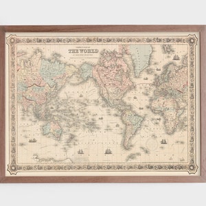 Vintage Weltkarte Illustration Druck | Antikes Wanddekor | alte Weltkarte | Historischer Globus | Sofortige digitale Downloads
