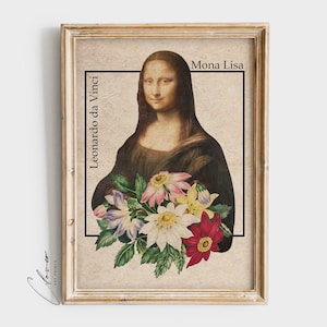 Pintura de Mona Lisa / Impresión de arte de pared vintage moderno / Ideas estéticas de decoración del hogar / Retrato ecléctico / Artista famoso digital imprimible