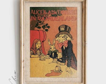 Alice in Wonderland Book Cover Art Print | Bookish Gift for Classic Book Lovers and Bookworms | Vintage Digital Printable | Library Wall Art