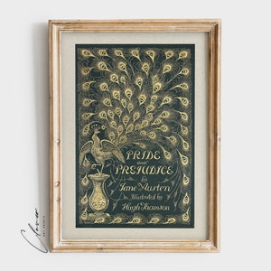 Pride & Prejudice Book Cover Art Print | Bookish Gift for Book Lovers and Bookworms | Vintage Digital Printable | Green and Gold Wall Decor