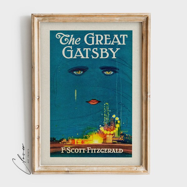 El gran Gatsby libro portada arte impresión / regalo librero para amantes de los libros clásicos y ratones de biblioteca / vintage digital imprimible / arte de la pared de la biblioteca