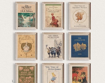 Customized Set of 9 Book Art Prints | Bookish Gift for Book Lovers and Bookworm | Vintage Digital Printable | Classic Book Lover Art