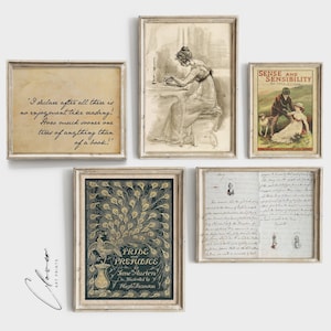 Colección de láminas de Jane Austen / Regalo ideal para amantes de los libros y ratones de biblioteca / Lámina digital vintage para imprimir / Decoración de pared con estilo