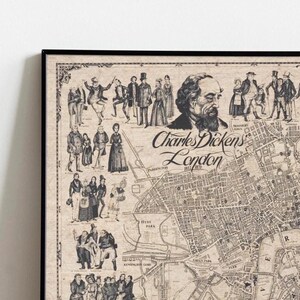 Charles Dickens London Vintage Literarische Karte Digitaldruck | Antike Bibliothek Wanddekor | Vintage Literarischer Druck | Bücherwurm Karten für Leseratte