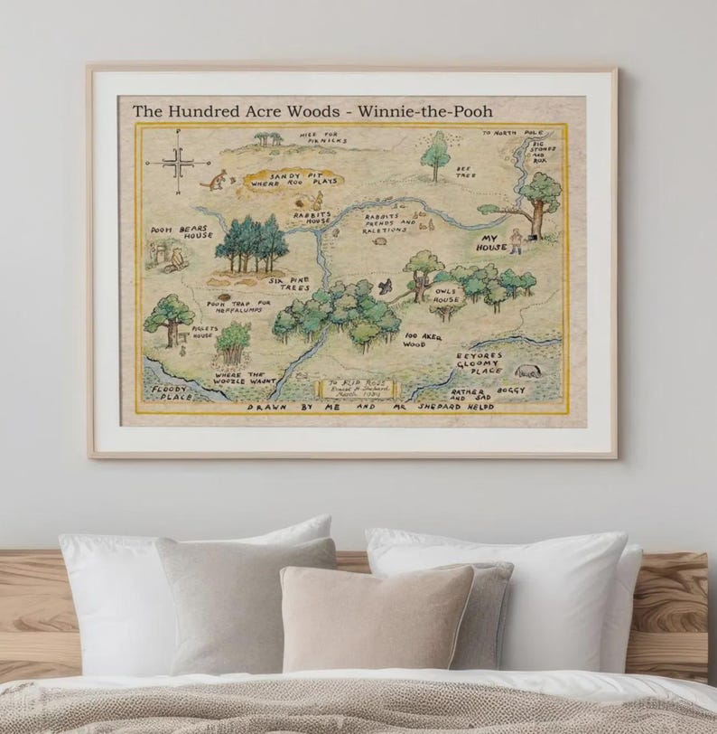 Hundred Acre Woods Map PHYSICAL Poster | Vintage Winnie the Pooh Artwork | Classic Storybook Nursery Decor | Literary Wall Art | Book Prints image 5