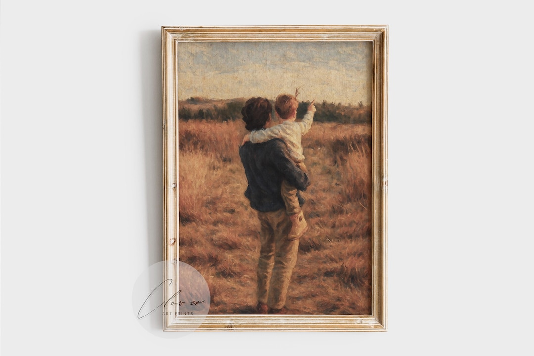 Father and Son Digital Painting Wall Art | Vintage Family Print ...