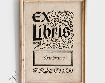 Custom Ex Libris Printable | Antique Digital Bookplate Print for Library Wall Decor | Personalized Book Prints for Bookworms | Bookish Gifts