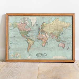 Vintage Weltkarte Illustration Druck | Antikes Wanddekor | alte Weltkarte | Historischer Globus | Sofortige digitale Downloads