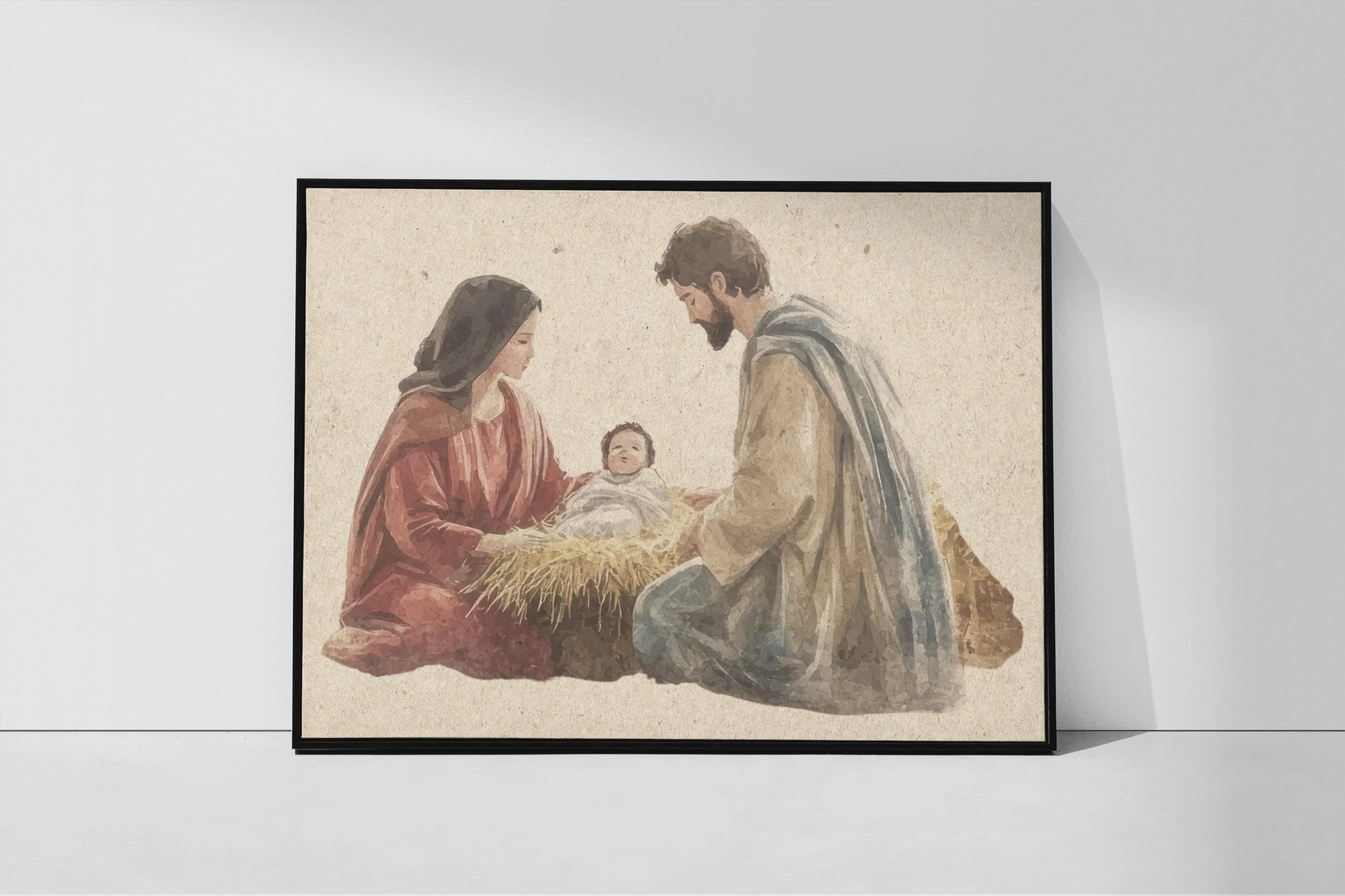 Holy Family Nativity PHYSICAL Poster | Vintage Christmas Wall Art ...