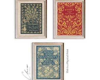 Jane Austen Wall Art Set of 3 PHYSICAL Posters | Pride and Prejudice, Emma, Sense and Sensibility Prints | Vintage Classic Book Cover Bundle