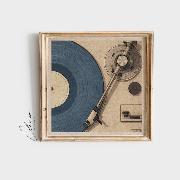 Arte de pared con tocadiscos vintage / Impresión musical retro / Regalo para amantes del vinilo / Decoración de música clásica / Impresión antigua / Obra de arte nostálgica