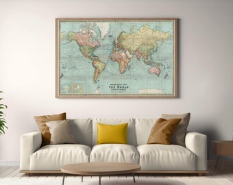 ヴィンテージ世界地図イラストプリント | アンティーク壁装飾 | 古地図