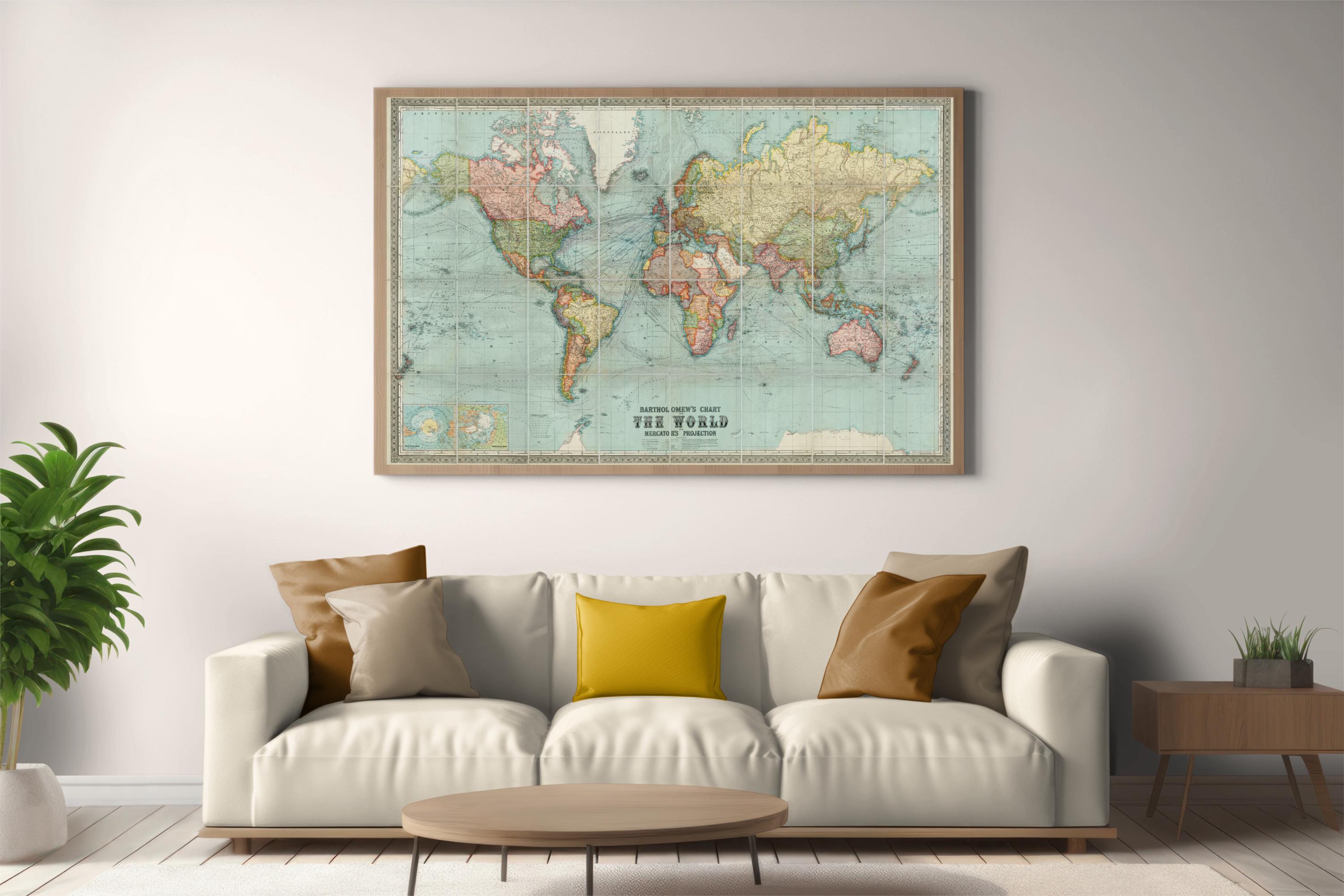 ヴィンテージ世界地図イラストプリント | アンティーク壁装飾 | 古地図