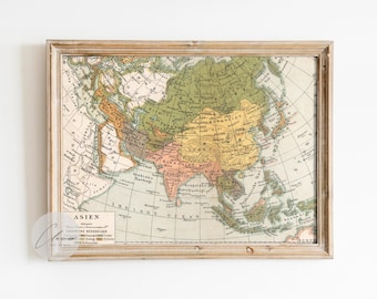 Impresión artística de un mapa antiguo de Asia - Decoración de atlas histórico antiguo - Póster de mapa geográfico del Viejo Mundo para amantes de los viajes y la historia - Arte mural retro