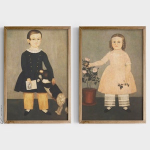 Young boy and Young girl painting by Samuel Miller Art Print | Set of 2 | Wall Hanging seen in Gilmore Girl home | Vintage Digital Printable