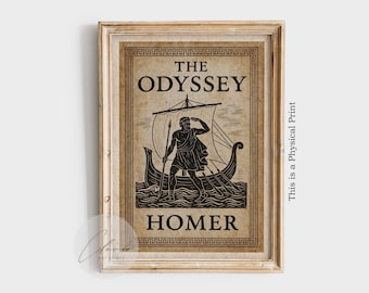 The Odyssey Book Cover PHYSICAL Poster | Homer Epic Poem Print | Vintage Greek Literature Wall Art | Antique Bookshelf Print l Bookish Decor