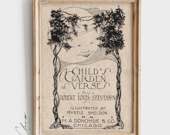 A Child's Garden of Verses Book Cover Art Print | Bookish Gift for Book Lovers and Bookworm | Vintage Digital Printable | Classic Book Art