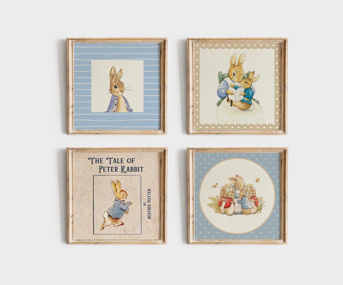 Cute Peter Rabbit Family Hug Illustration Digital Print | Vintage ...