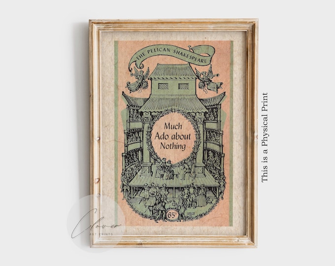Much Ado About Nothing PHYSICAL Poster | Vintage William Shakespeare Book Cover Wall Art | Classic Lit  Art Print | Theater Gift for Readers