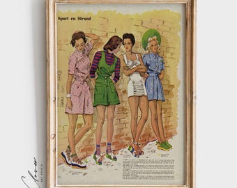 Vintage Fashion Art Print | Retro Chic Wall Decor | Antique Couture Poster | 1920s-1950s Style | Classic Glamour | Art Deco Fashion Sketch