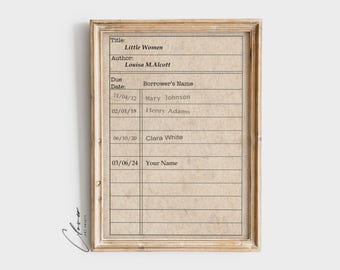 Custom Book Due Date Card DIGITAL Art Print | Bookish Gift for Book Lovers and Bookworm | Vintage Prints | Library/ Reading Nook Wall Decor