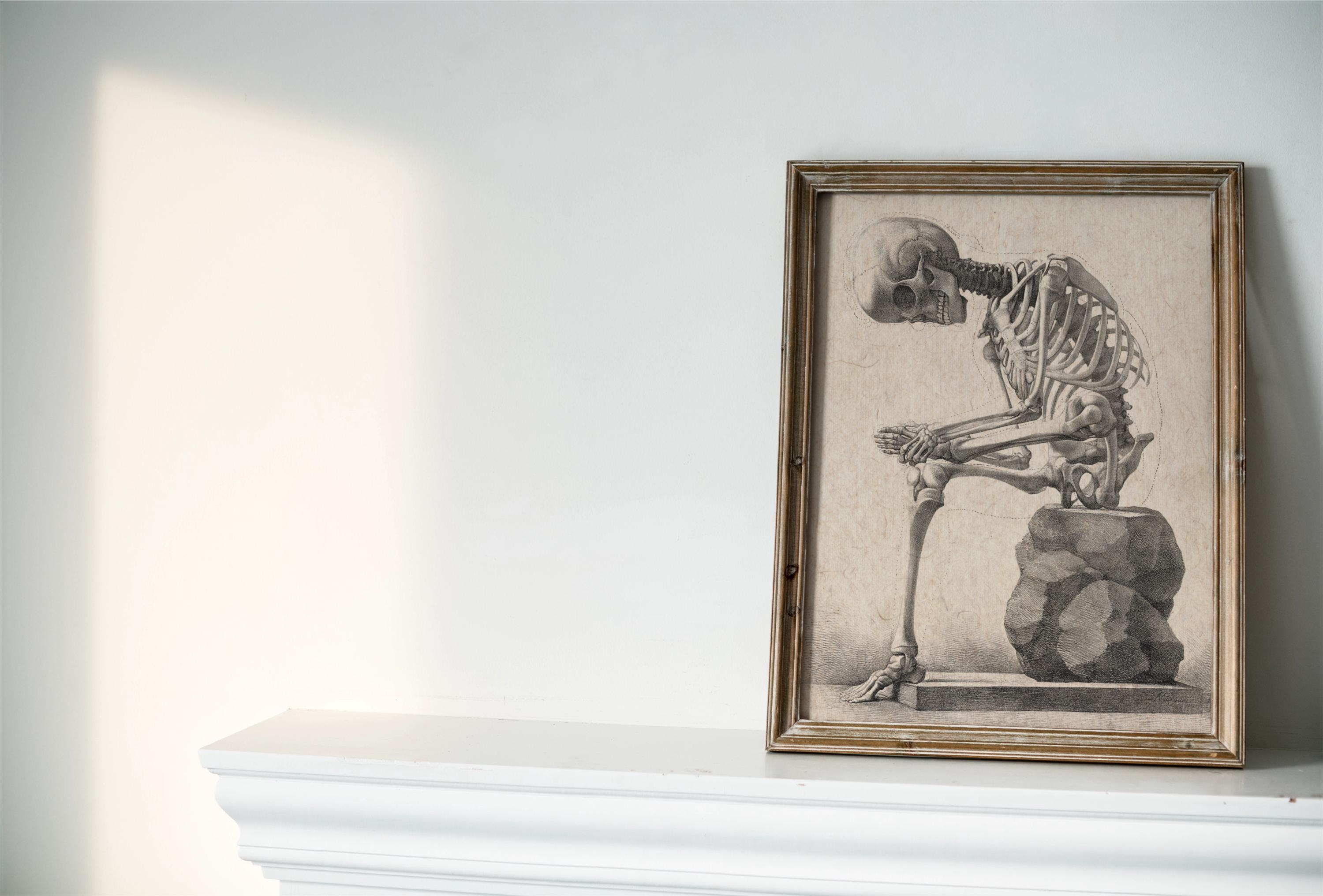 Skeleton Thinking Print | Vintage Anatomy Wall Art | Memento Mori Decor ...