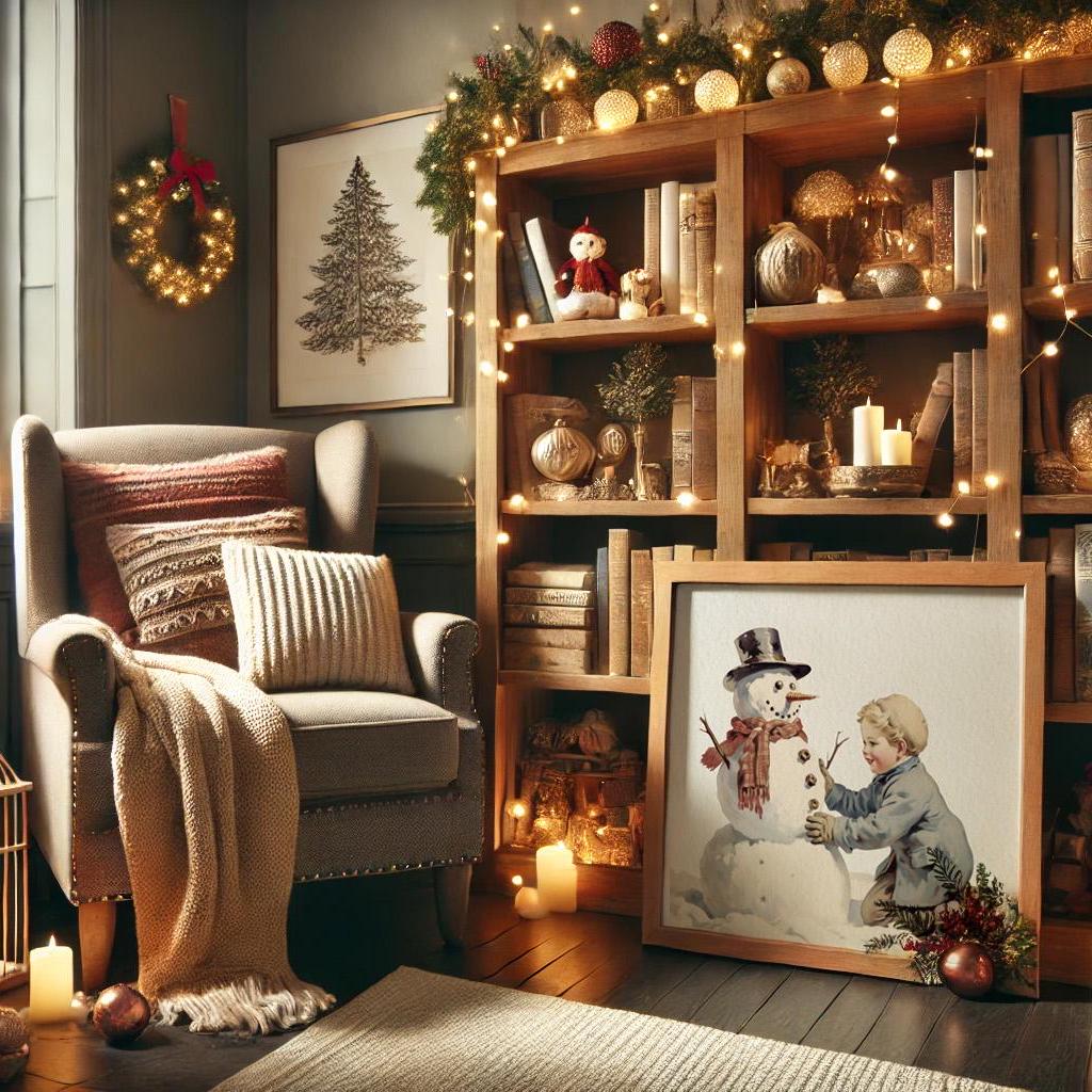 Pupazzo di neve di Natale: decorazione invernale / paesaggio innevato / arte murale natalizia / decorazione accogliente per la casa / pittura festiva / arte rustica per la casa di NICHECANVAS - Italia