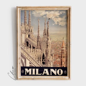 Milano Vintage Travel  Poster | Italian Restaurant Wall Decor | Cityscape Printables | The Last Supper Artwork | Antique City Print