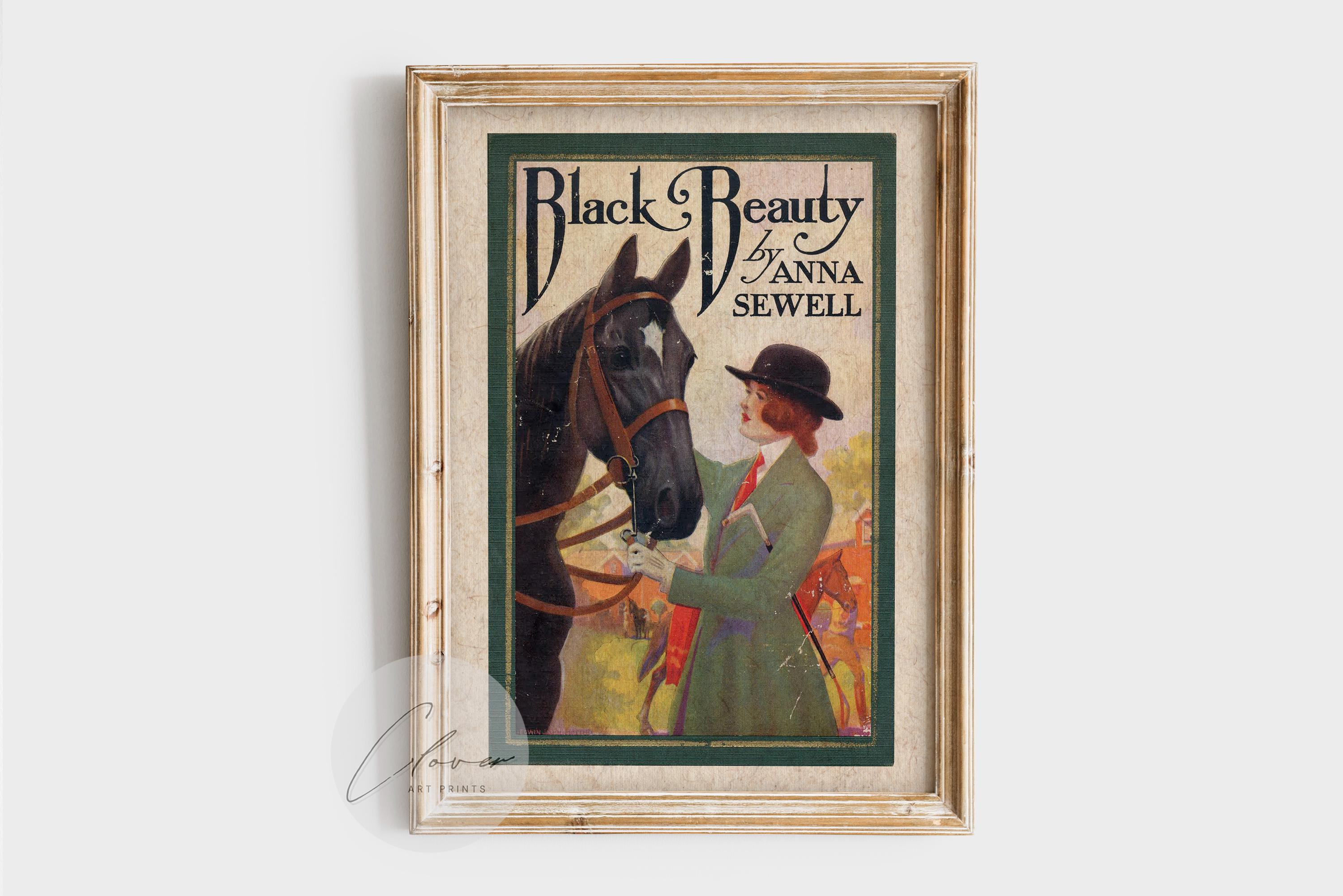 Black Beauty Vintage Book Cover Print | Anna Sewell Horse Art Poster | Classic Literature Wall Decor for Book Lovers | Reading Nook Decor