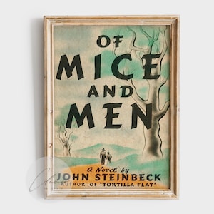 Vintage bokomslagstryck av möss och män | Litterär affisch av John Steinbeck | Klassisk amerikansk litteraturväggkonst för bokälskare