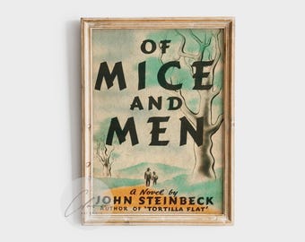 Vintage boekomslagprint van Of Mice and Men | Literaire poster van John Steinbeck | Klassieke Amerikaanse literatuur muurdecoratie voor boekenliefhebbers