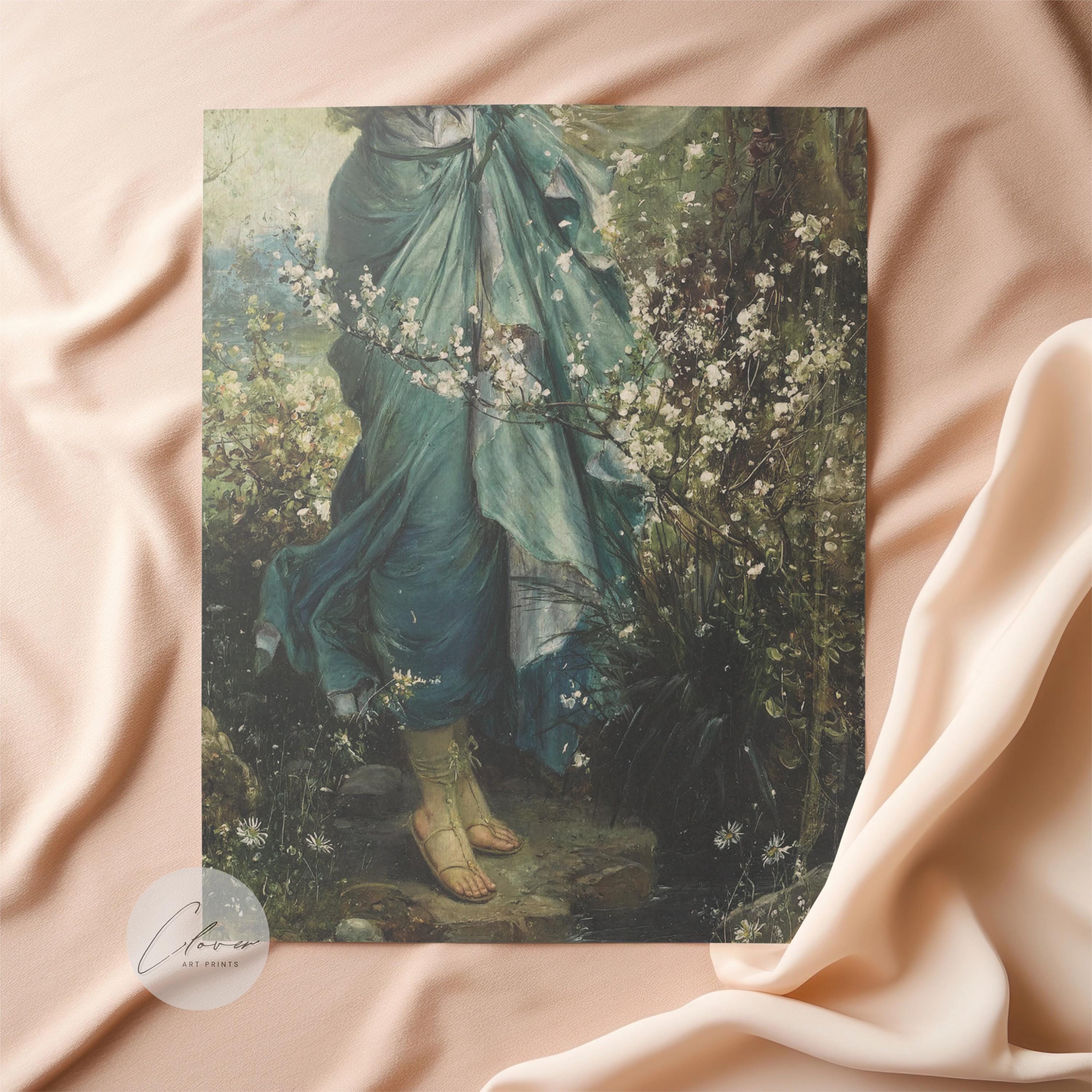 Pre-raphaelite Woman in Garden Art Print - Vintage Floral Painting ...