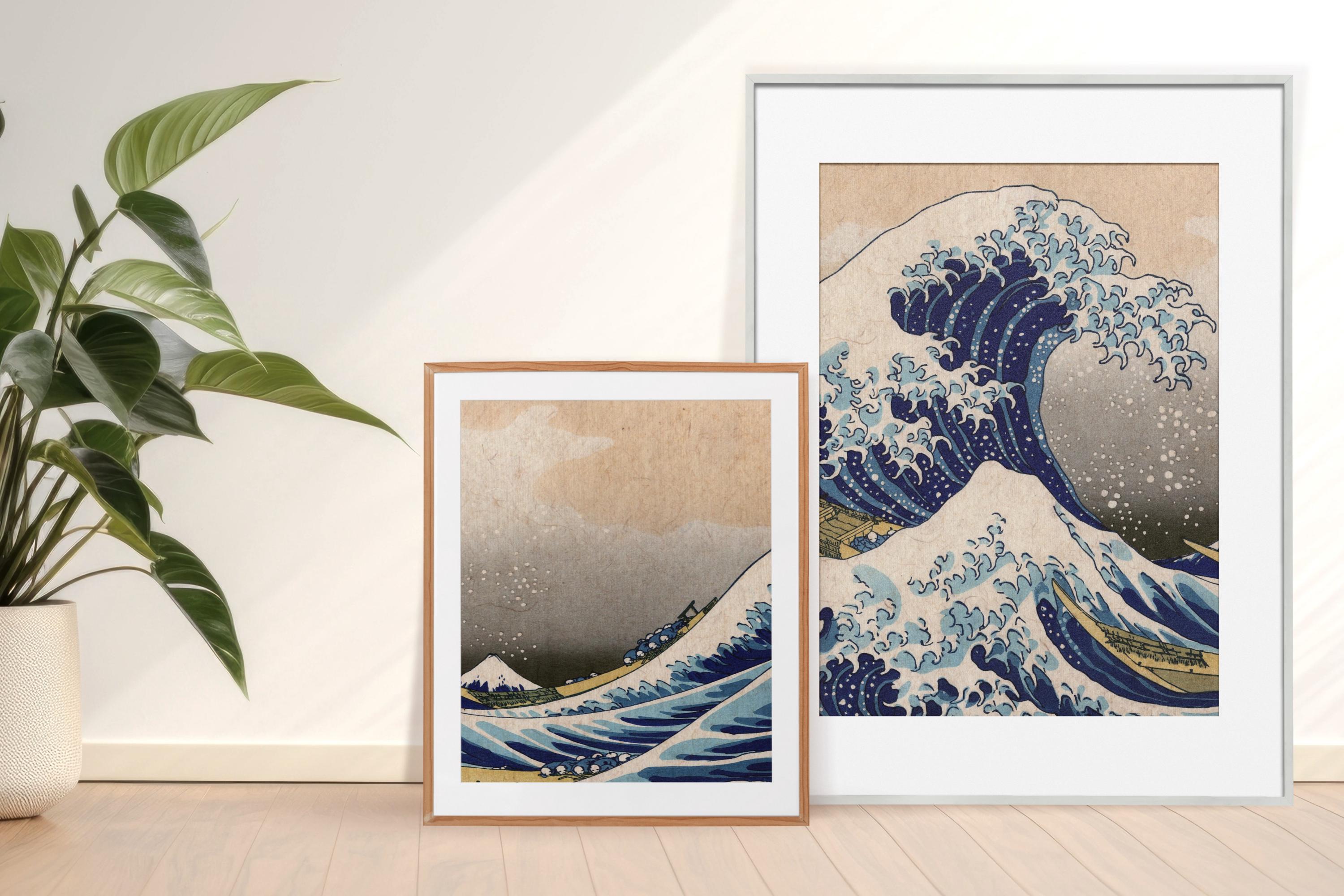 【質感高き伝統的スクエアスタイルを踏襲/新品】日付 パールホワイト/単連ss Great Wave of Kanagawa Set of 2 Vintage Digital Art Prints