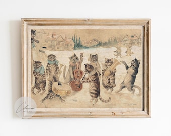 絵画。原画【かわいい猫たちはきれいなクリスマスツリーを飾った】 ルイス・ウェイン作「クリスマスツリーを飾る猫たち」1906年ポスター
