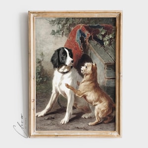 Puppies Fine Art Rustic Painting for Kids Room | Cute Animal Art Print for Nursery | Vintage Gallery Wall Artwork | Dog Lover Painting
