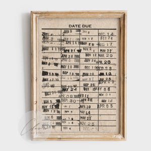 Vintage Library Card Print | Retro Book Due Date Card Digital Print | Antique Library Wall Decor | Reading Nook Wall Art | Rustic Book Print
