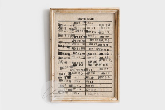 Vintage Library Card Print | Retro Book Due Date Card Digital Print | Antique Library Wall Decor | Reading Nook Wall Art | Rustic Book Print