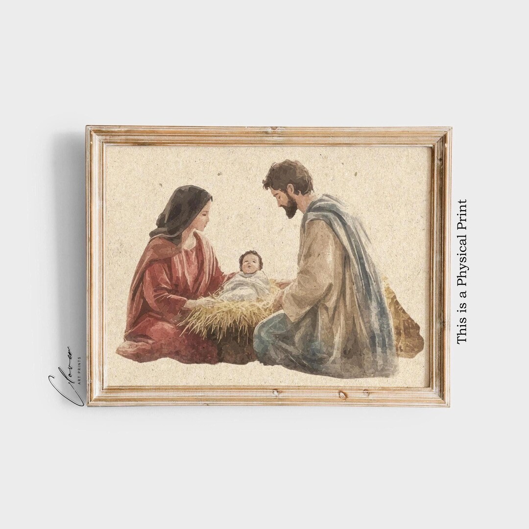 Holy Family Nativity PHYSICAL Poster | Vintage Christmas Wall Art ...