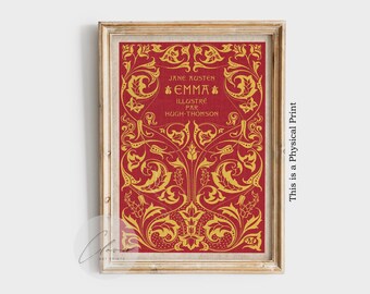 Jane Austen Emma Wall Art PHYSICAL Poster | Vintage Red & Gold Book Cover Print | Classic Literature Decor | Regency Cottagecore Artwork