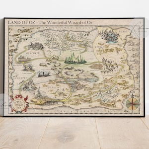 Carte du pays d'Oz du merveilleux Magicien d'Oz imprimable numérique | Décoration murale antique pour les amateurs de lecture | impression de livre vintage | Cadeau livresques