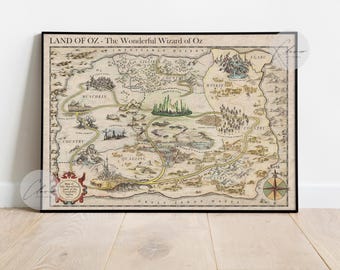 Land of Oz Map from The Wonderful Wizard of Oz Digital Printable | Antique Wall Decor for Book Lovers | Vintage Book Print | Bookish Gift
