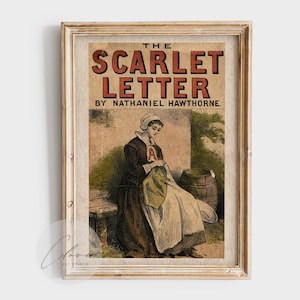 The Scarlet Letter Book Cover Art Print – Nathaniel Hawthorne Vintage Literary Poster, Puritan Woman Illustration, Classic Book Decor