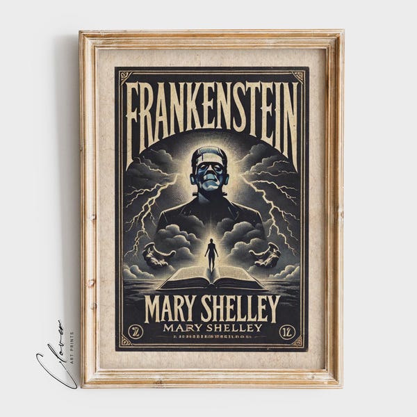 Frankenstein by Mary Shelley Book Poster | Digital Prints for Instant Download | Gothic Wall Art for Horror Book Lovers | Literary Gifts