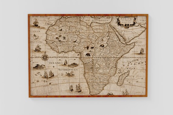 アフリカのヴィンテージ地図イラストプリント｜アンティーク壁飾り