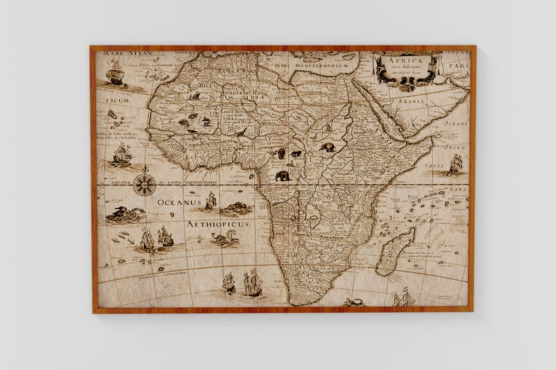 Vintage Map of Africa Illustration Print Antique Wall Decor Old Map of ...