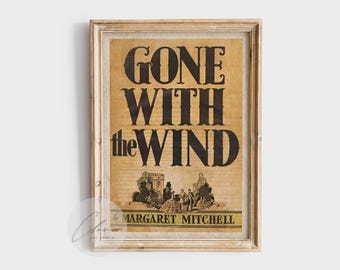 Gone With the Wind Book Cover Art Print – Vintage Library Wall Art, Classic Literature Wall Decor, Antique Book Poster for Bipliophiles